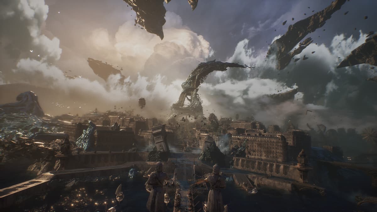 Stunning French-inspired cityscape with giant creature looming overhead