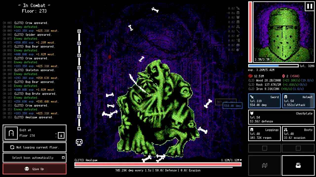 Horripilant combat and floor progression