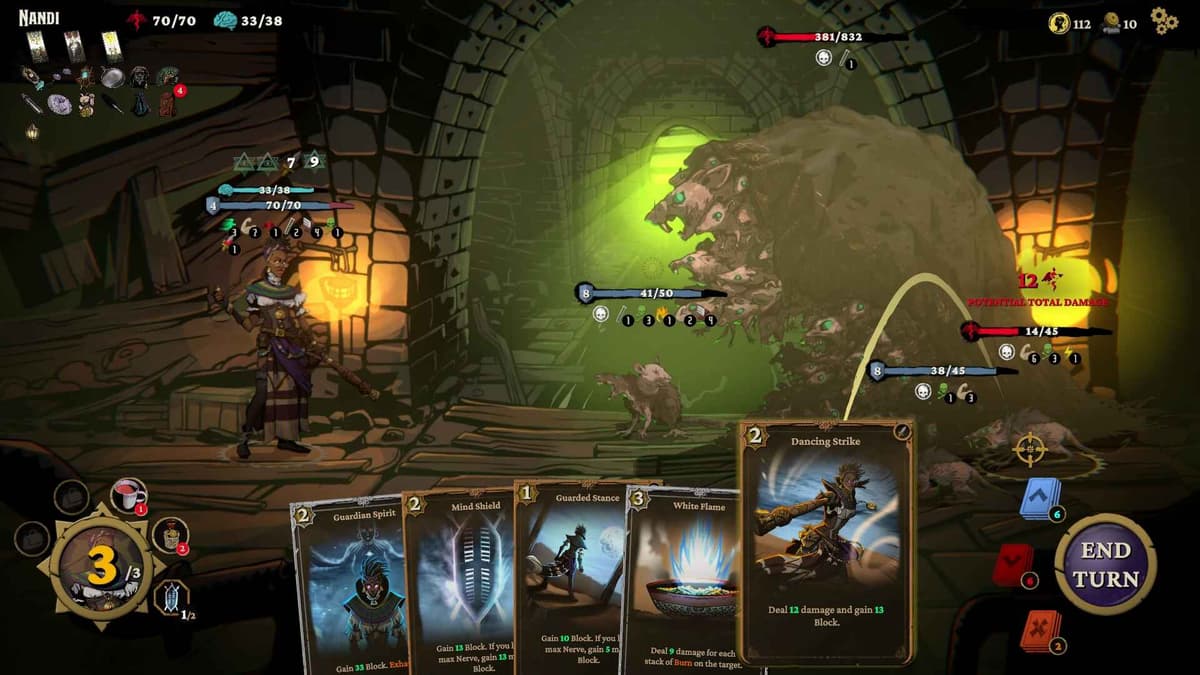 Combat gameplay showing card-based battles with Victorian cyberpunk aesthetics