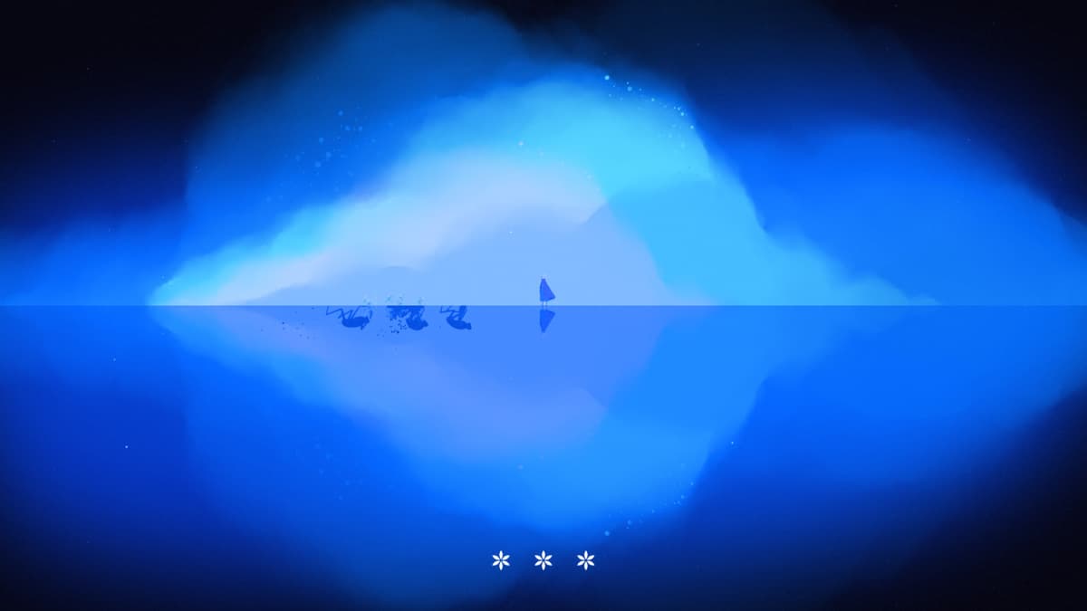 A mirrored blue puzzle-combat scene in Neva where Alba navigates a reflective arena