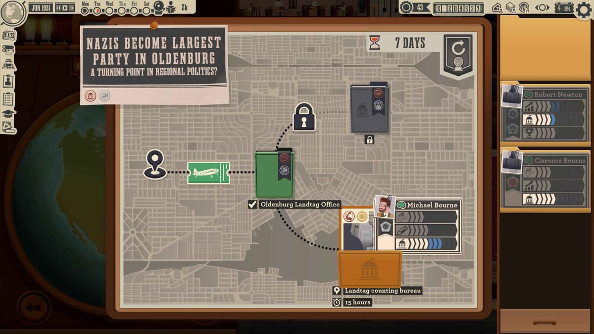 The reporter dispatch system showing a map with story locations