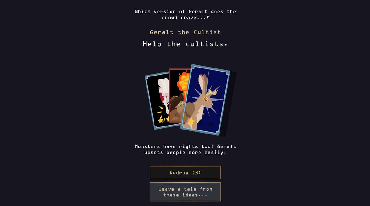 The inspiration selection screen where you choose ideas before starting a new run